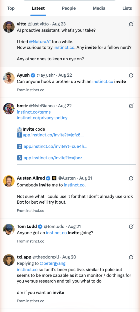 Posts asking for an Instinct invitation